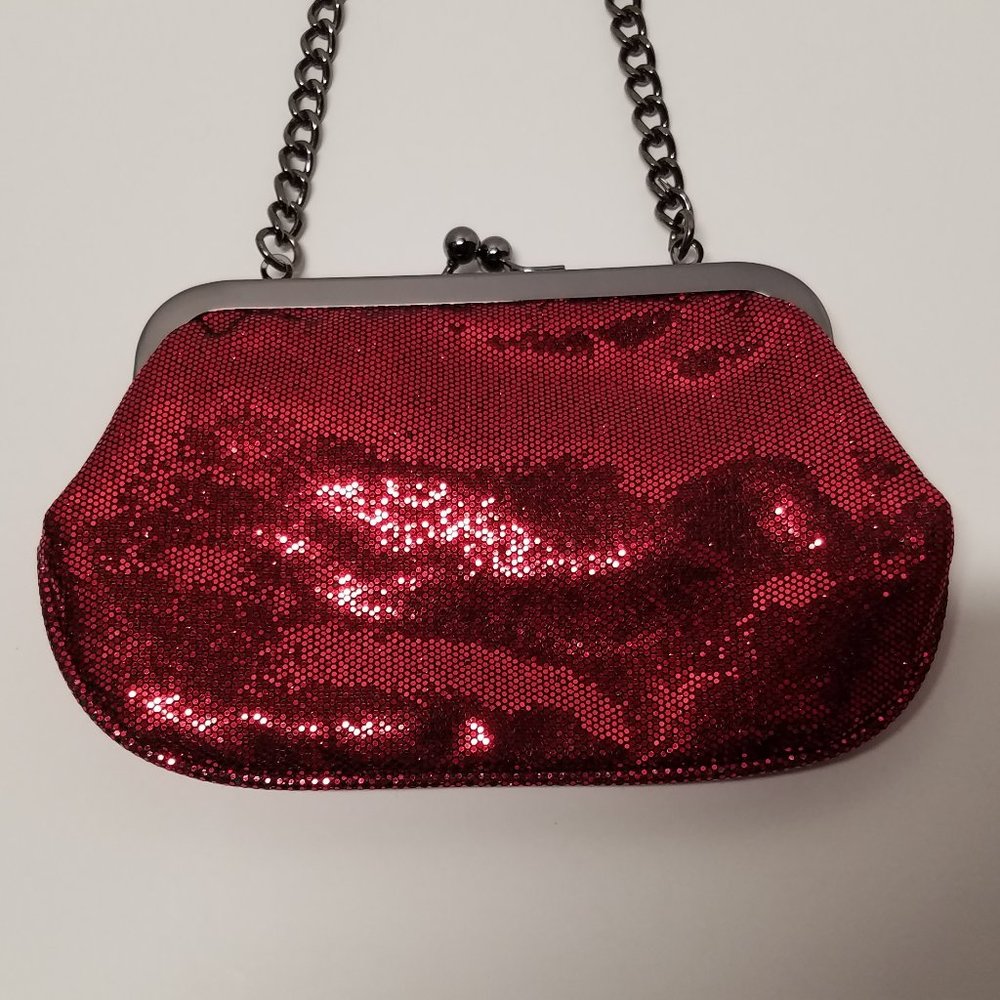 Express Red Glitter Kiss Lock Purse